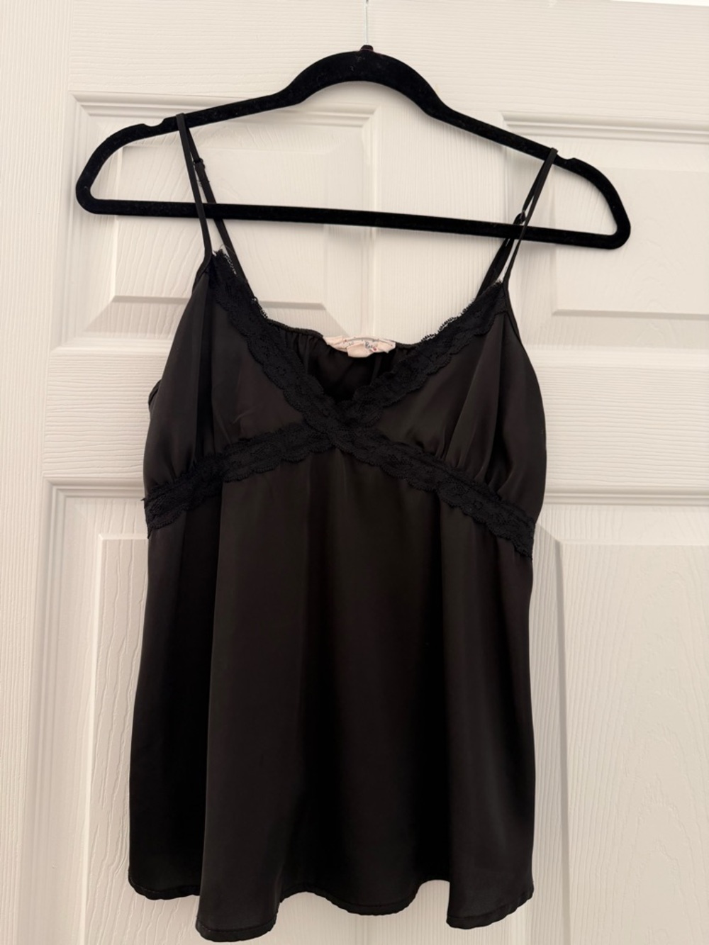 Hippie Rose Black Lace-Trim Satin Tank Top